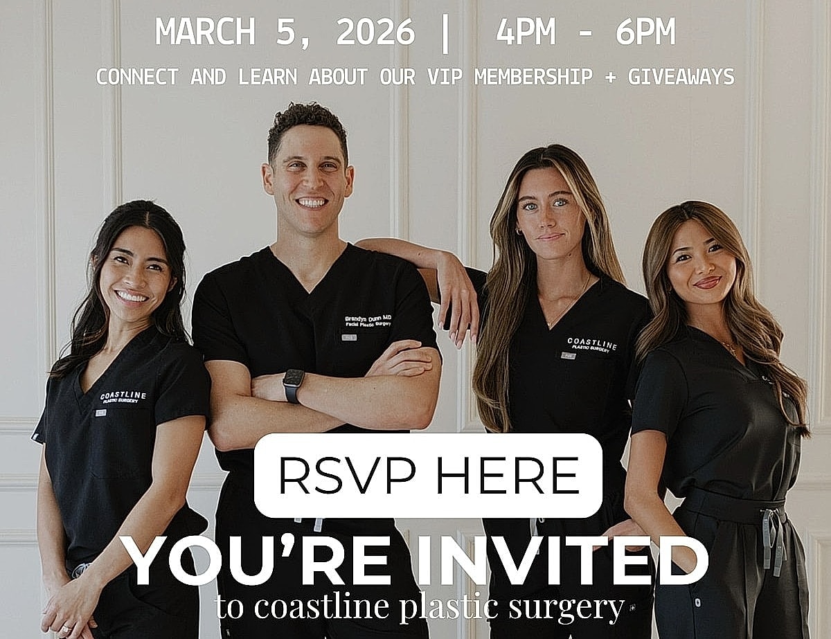 Plastic surgery event invitation with team members.